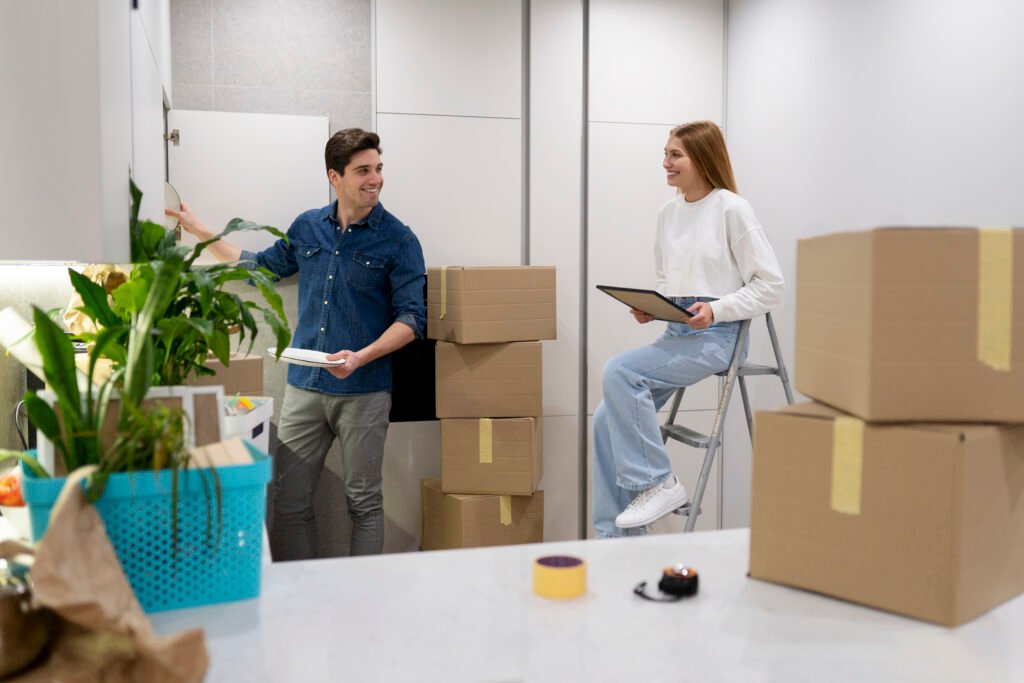 Professional office relocation team handling IT equipment